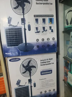 Secure All-Night Cooling Solar Rechargeable Fan 30000mah + Solar Panel