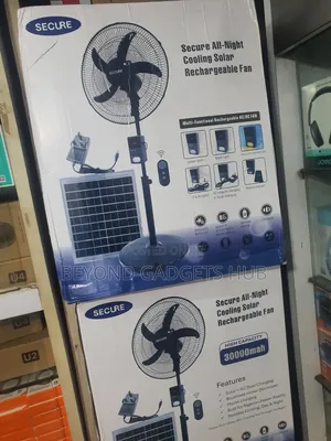 Secure All-Night Cooling Solar Rechargeable Fan 30000mah + Solar Panel