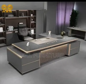 Luxury Executive Ceo Office Desk Set With Led Lights Gold Trim