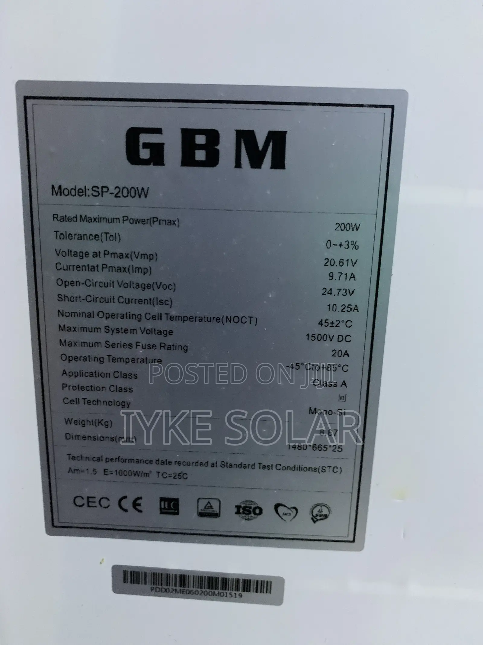 200watts GBM Solar Panel