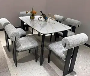 6 Sitter French Retro Style Solid Black and White Ash Wood Dining Set