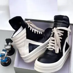 Rick Owens Leather Red/White High Top Sneakers