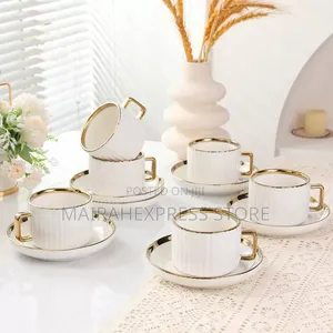 12pcs Ceramic Cup and Saucer (Gold,Silver)