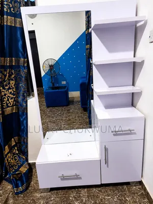 Full Length Mirror, With Integrated Shelving, and Drawers for Storage.