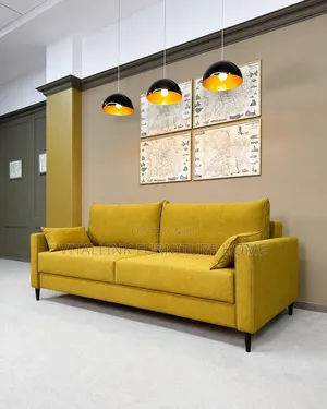 Modern Mustard Yellow 3-Seater Sofa With Sleek Black Legs