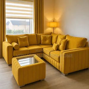 Luxury Mustard Yellow L-Shape Sofa Set With Coffee Table