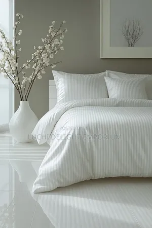 White Strip King Duvet Bedsheets and 4 Pillowcase