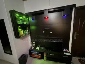 Brown Colored HDF TV Console and Mini Bar Shelf