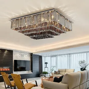 Modern Rectangular Crystal Chandelier – Flush Ceiling Light