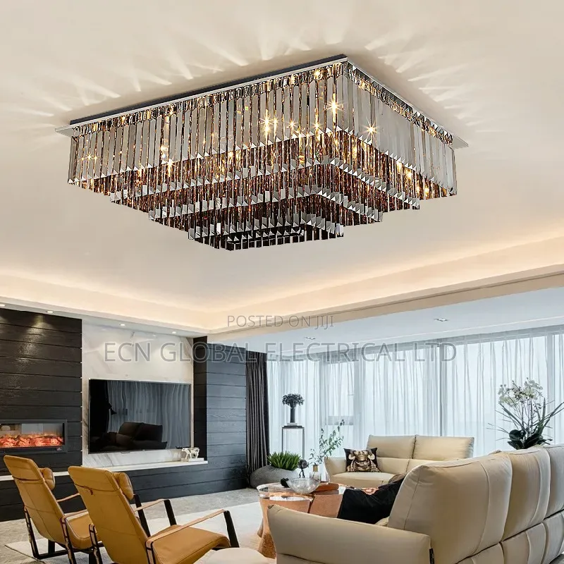 Modern Rectangular Crystal Chandelier – Flush Ceiling Light