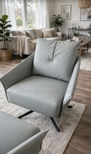 Grey Accent Chair Footrest Set for Living Room or Executive Office