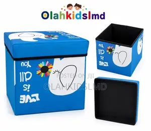 Foldable Storage Ottoman Box – Kids Toy Bin With Lid, Blue