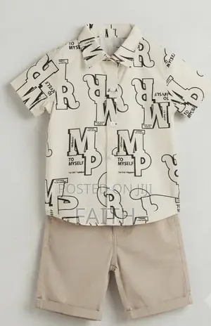 Boys’ 2-Piece Casual Outfit Set | Short Sleeve Shirt Khaki Shorts