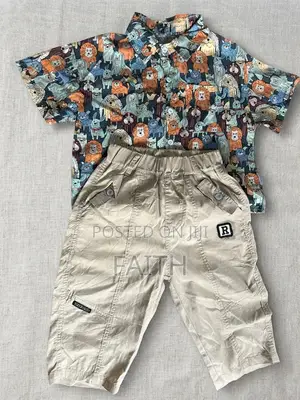 Boys’ 2-Piece Casual Outfit Set | Print Short Sleeve Shirt Khaki