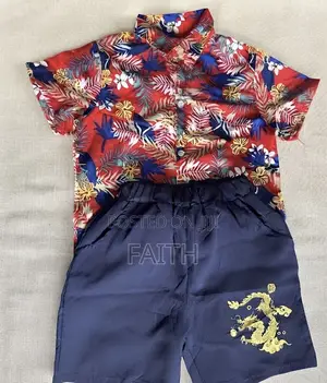 Boys’ 2-Piece Tropical Print Shirt Navy Shorts Set | Summer Outfit