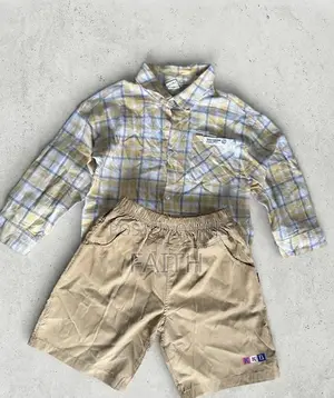 Boys’ 2-Piece Checked Long Sleeve Shirt Khaki Short | Smart Outfit