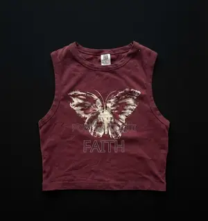 Girls’ Burgundy Butterfly Sleeveless Crop Top | Casual Cotton Tank Top