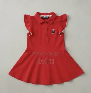 Girls’ Red Polo Skater Dress | Ruffle Sleevedress With Bear Embroidery