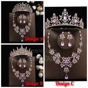 Purple Color Ladies Full Set of Tiara Crown, Earrings Necklace Sets