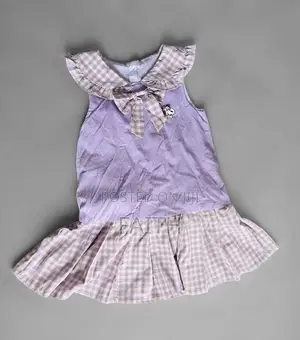 Girls’ Lavender Sleeveless Ruffle Dress | Plaid Bow Casual Party Dr