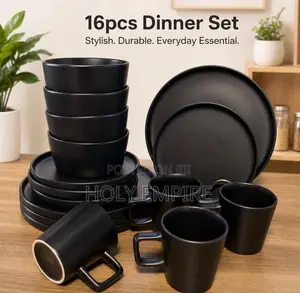 16-Piece Round Dinnerware Set, Black