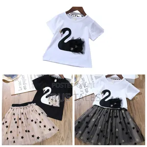 Girls Swan Skirt Blouse Set Embellished With Stars Ages 2 to 9 Years