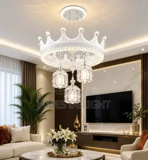 Modern Led Crown Crystal Chandelier With 3 Hanging Pendant Drops