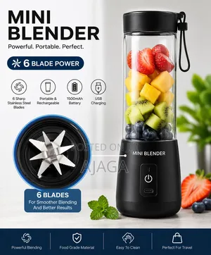 Portable Usb Rechargeable Mini Electric Blender – 6-Blade Juice Mak