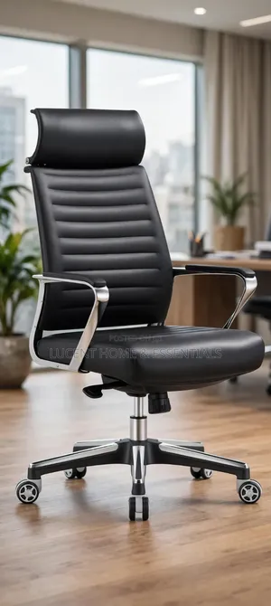 High-End Black Leather Director Chair With Adjustable Headrest