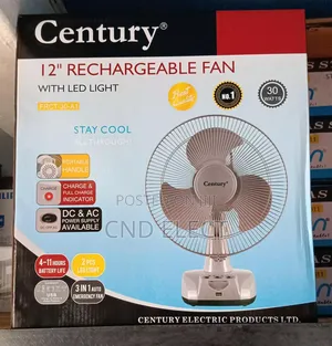 Brand New Century 6" Rechargeable Table Fan With Led Light