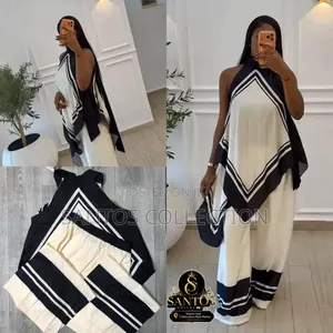 Elegant Black White 2 - Piece Set - Halter Top + Wide Leg Pants
