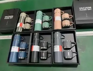 3-in-1 Vacuum Flask Set – Stainless Steel Insulated Bottle With 2 Cups