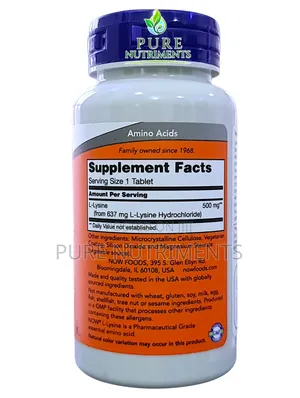 Now L-Lysine 500mg 100 Tablets Supports Collagen Synthesis Immunity
