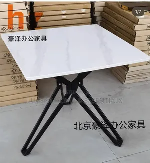 Modern Square Office Table / Cafe Dining Table – Marble Design Top