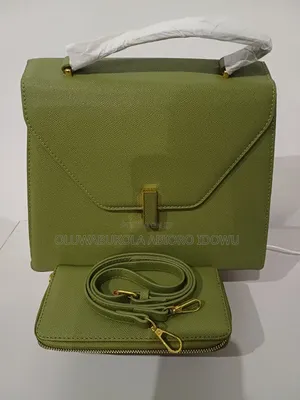 Green and Pink Bag With Purse and Long Hand