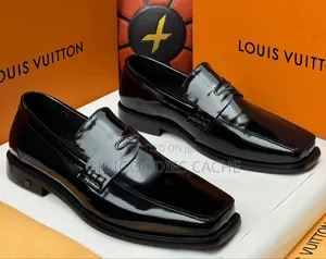 Men's Louis Vuitton Black Patent Leather Square-Toe Loafers