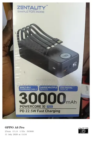 Zentality 30000mah Powercore Xi 22.5w Powerbank With Inbuilt Cord