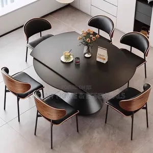 Luxury Extendable Round-to-Oval Dining Table Only – Matte Black