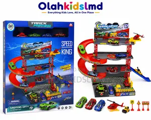 Motor City Parking Garage Playset – 3 Cars, Helicopter, Diy, 3+