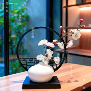 Chinese Style Black Screen Flower Decor Set.