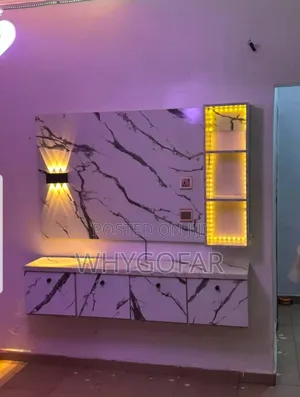 Modern Marble Tv Wall Unit With Led Display Cabinet