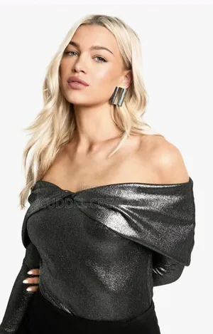Boohoo Metalic Silver Off Shoulder Playsuit