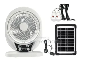 6-Inch Rechargeable Solar Fan With 2 Led Bulbs Solar Panel Kit