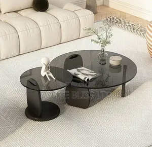 80cm X 80cm Coffee Glass Center Table With Side Stool