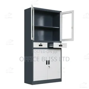 Half Glass Half Cabinet With 2 Drawers