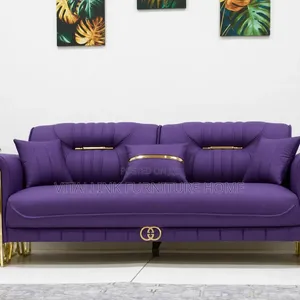 Luxury Purple Velvet Sofa With Gold Accents Tufted Back