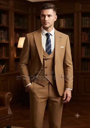 Brown Plain Wool Suit