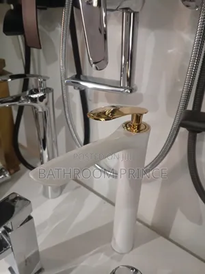 White and Gold Countertop Basin Mixer Tap