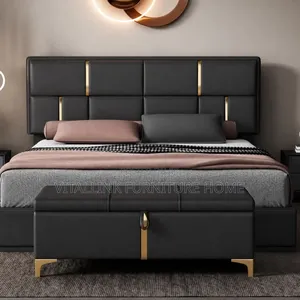 Luxury Black Upholstered Bed With Gold Trim