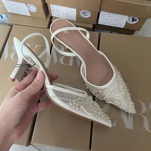 Zara Embroidered Mesh Kitten Heels